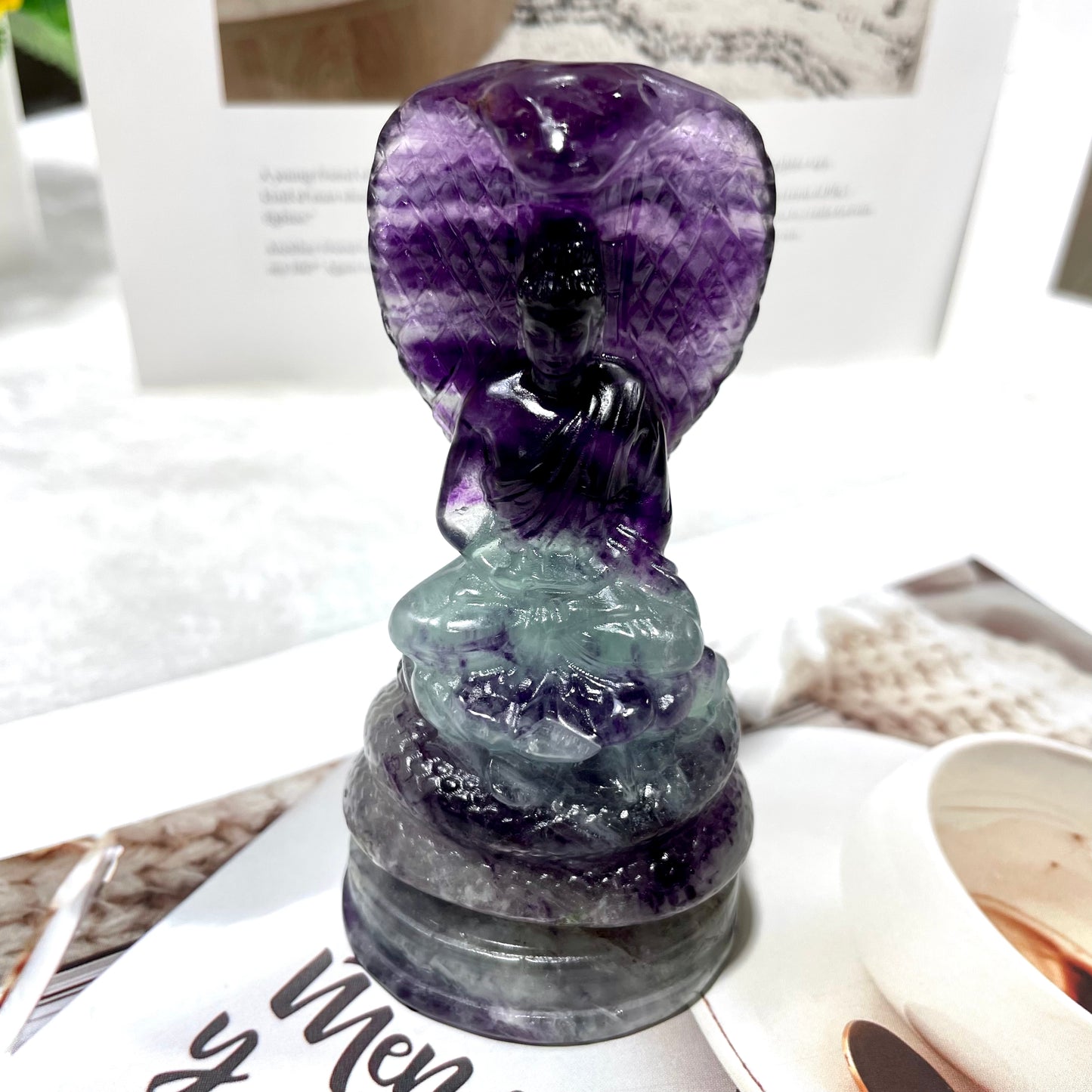 1 Count Fluorite Snake Buddha Crystal Carving Healing Stones Natural Stone Chakra Balancing Reiki Home Office Decor From IG Crystal