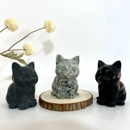 1PCS Natural Crystal Cat Statue Obsidian Kiwi Jasper From IG Crystal