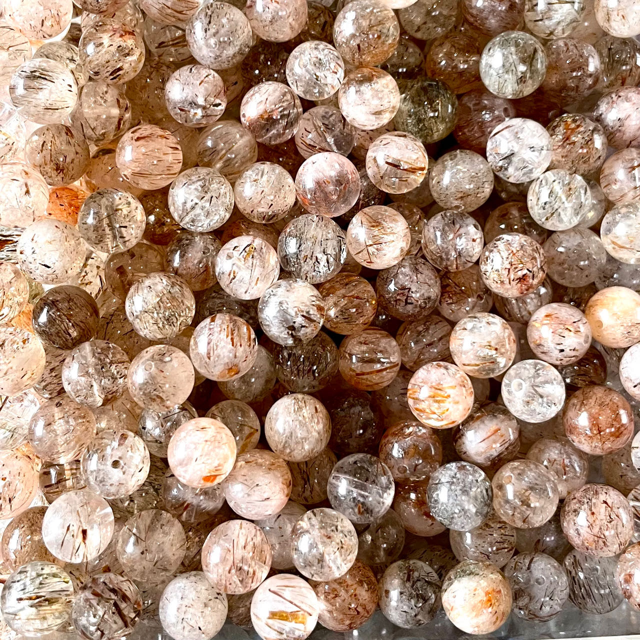 【VIP】8 Spoons Crystal Beads With Spacer Needle DIY Bracelets Moonstone Sunstone Crakle Amethyst Green Garden Quartz Rose Quartz Rainstone Citrine Rainbow Fluorite Copper Rutile Black Flower Agate Black Tiger Eye Black Tourmaline and so on