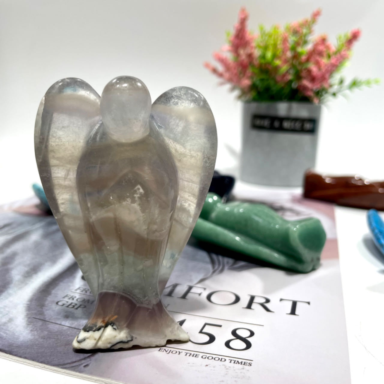 2 Counts Defferent Materials Angel Crystal 3 Inches Green Aventurine Fluorite Red Jasper Blue Aventurine Natural Gemstone Semi Precious Healing Crystals Enhance Positive Energy Home Decoration From IG Crystal