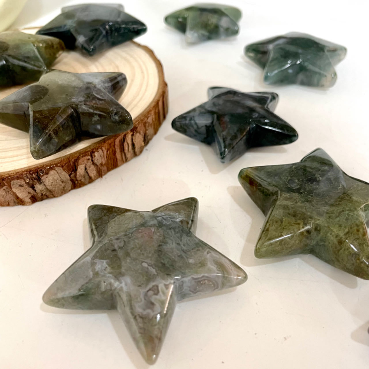 5 Counts Moss Agate Star Crystal 5cm Healing Stone Home Decoration From IG Crystal