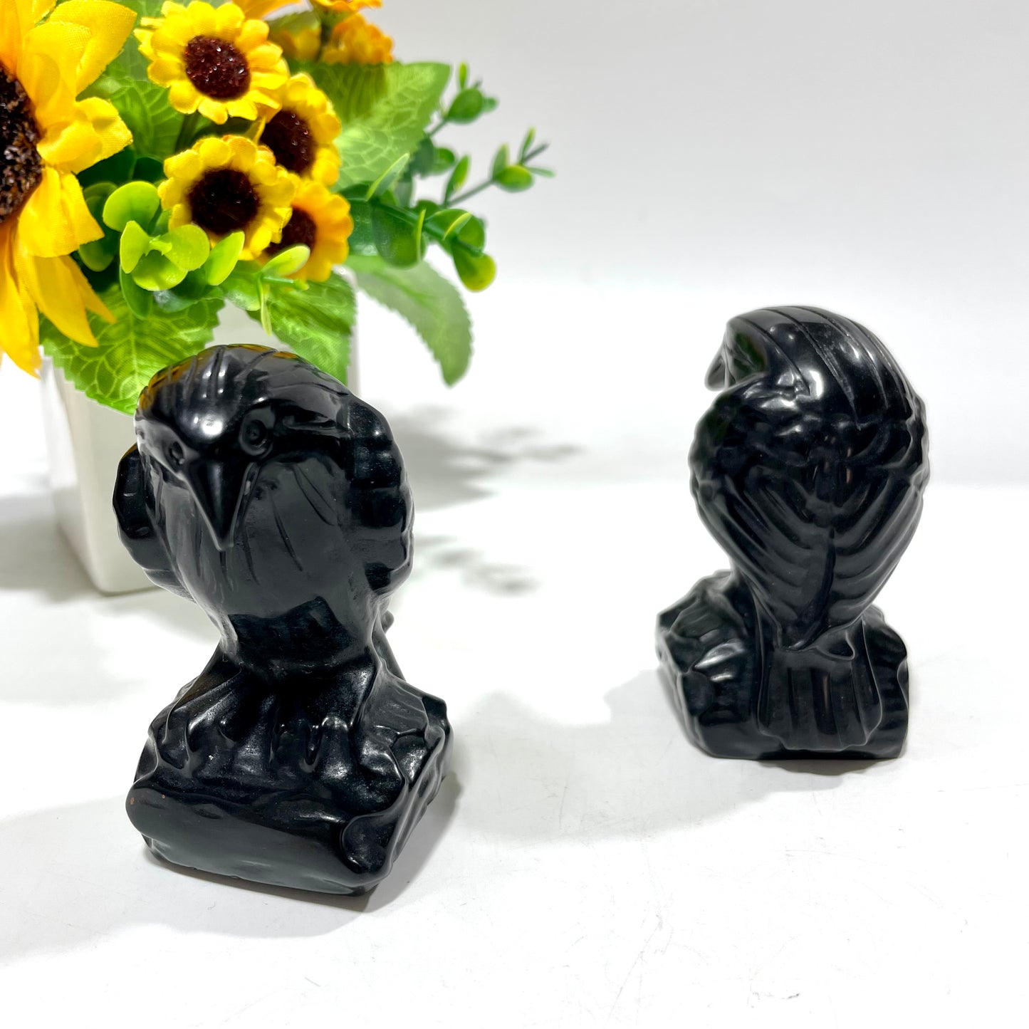 2 Counts Halloween Big Black Obsidian Crow Crystal Carvings Healing Stone Home Decoration From IG Crystal