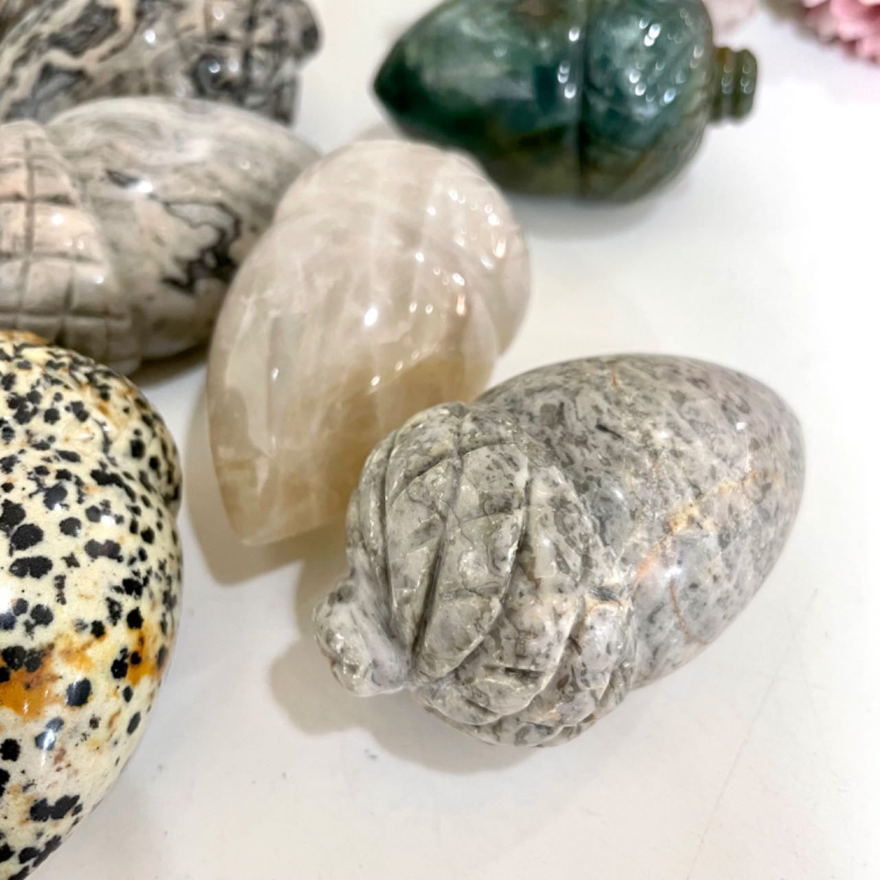 6.5cm Different Maerail Pinecone Crystal Clear Quartz Rose Quartz Dalmatian Jasper Stochastic 5PCS From IG Crystal
