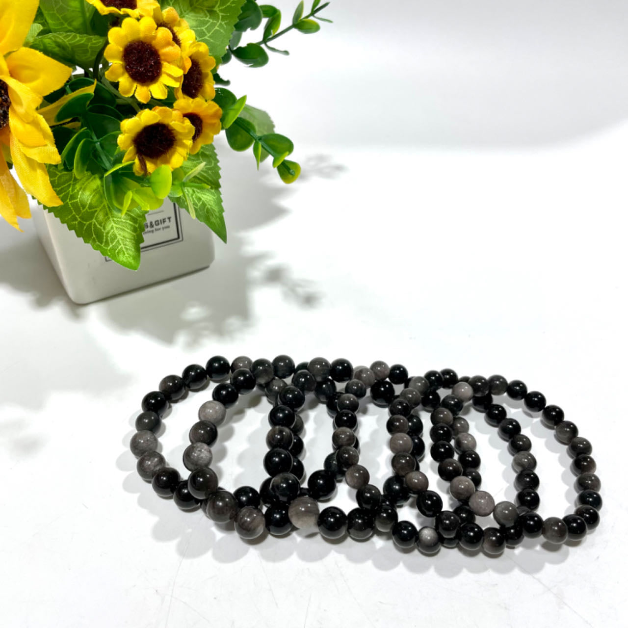 Silver Obsidian Crystal Bracelet 8~10mm Energy Healing Crystals Jewelry for Women DIY Bracelet From IG Crystal