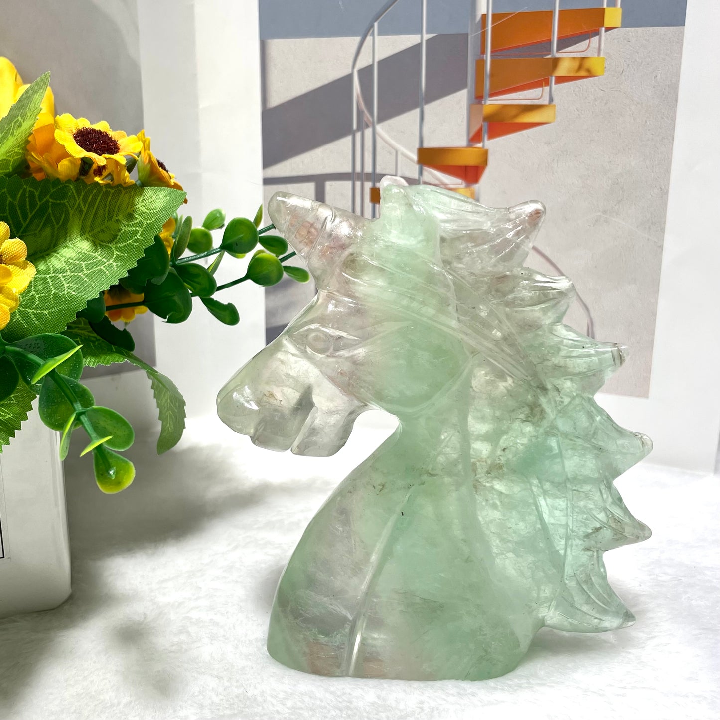 1 Count Fluorite Laughing Unicorn Crystal Carving Healing Stones Natural Stone Chakra Balancing Reiki Home Office Decor From IG Crystal