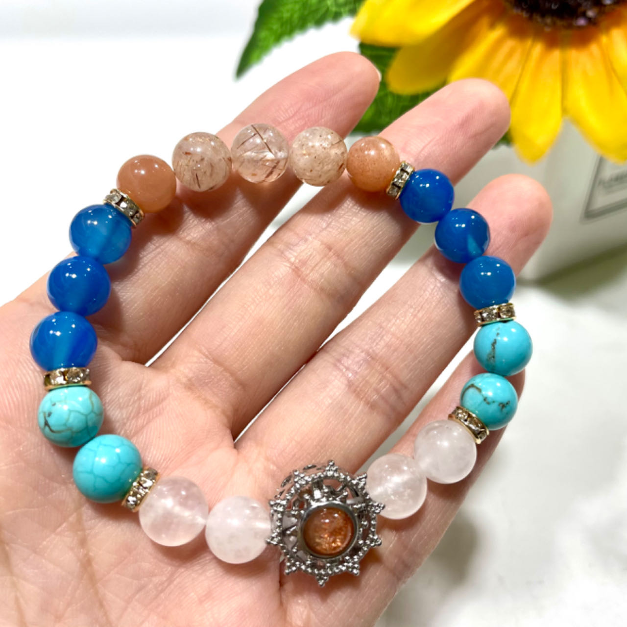 2 Counts DIY Bracelets Finished Product Morganite Fire Quartz Black Rutile Quartz Labradorite Sunstone Blue Tiger Eye Moss Agate Amethyst Clear Quartz Fluorite Original Natural Stone Healing Crystal  From IG Crystal