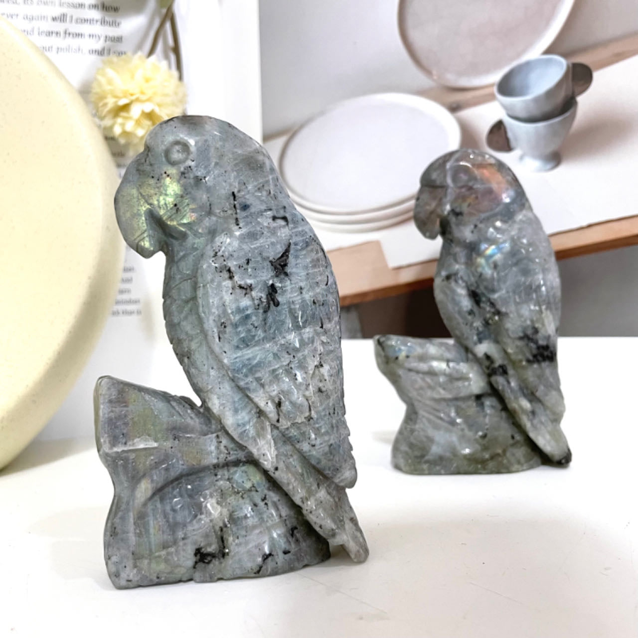 1PCS Labradorite Owl High Quality Hand-Carved Natural Crystal Statue Healing Stone Home Decoration From IG Crystal