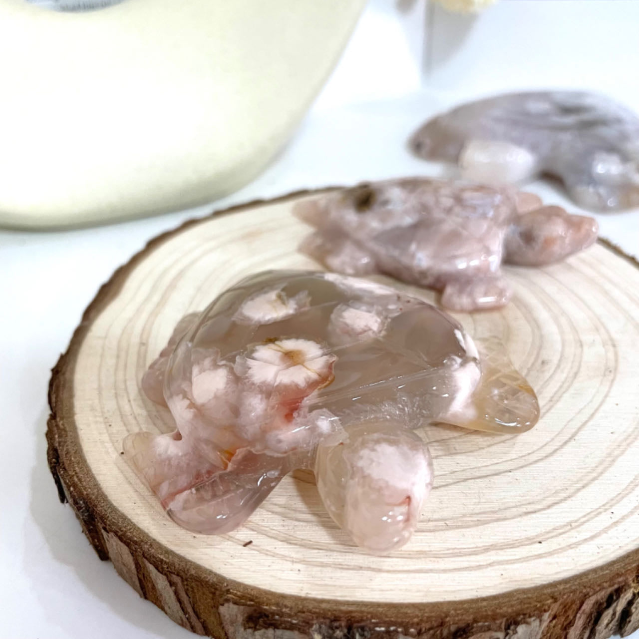 2PCS Pink Flower Agate Tortoise Crystal about 300g Healing Stone Home Decoration From IG Crystal