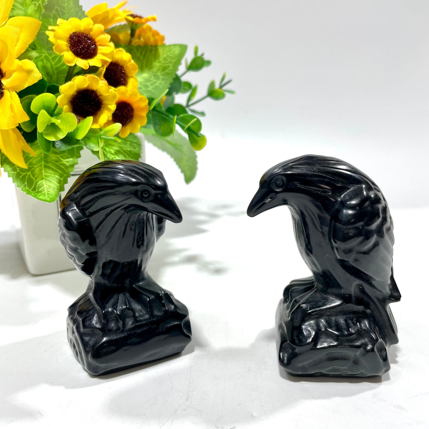 2 Counts Halloween Big Black Obsidian Crow Crystal Carvings Healing Stone Home Decoration From IG Crystal