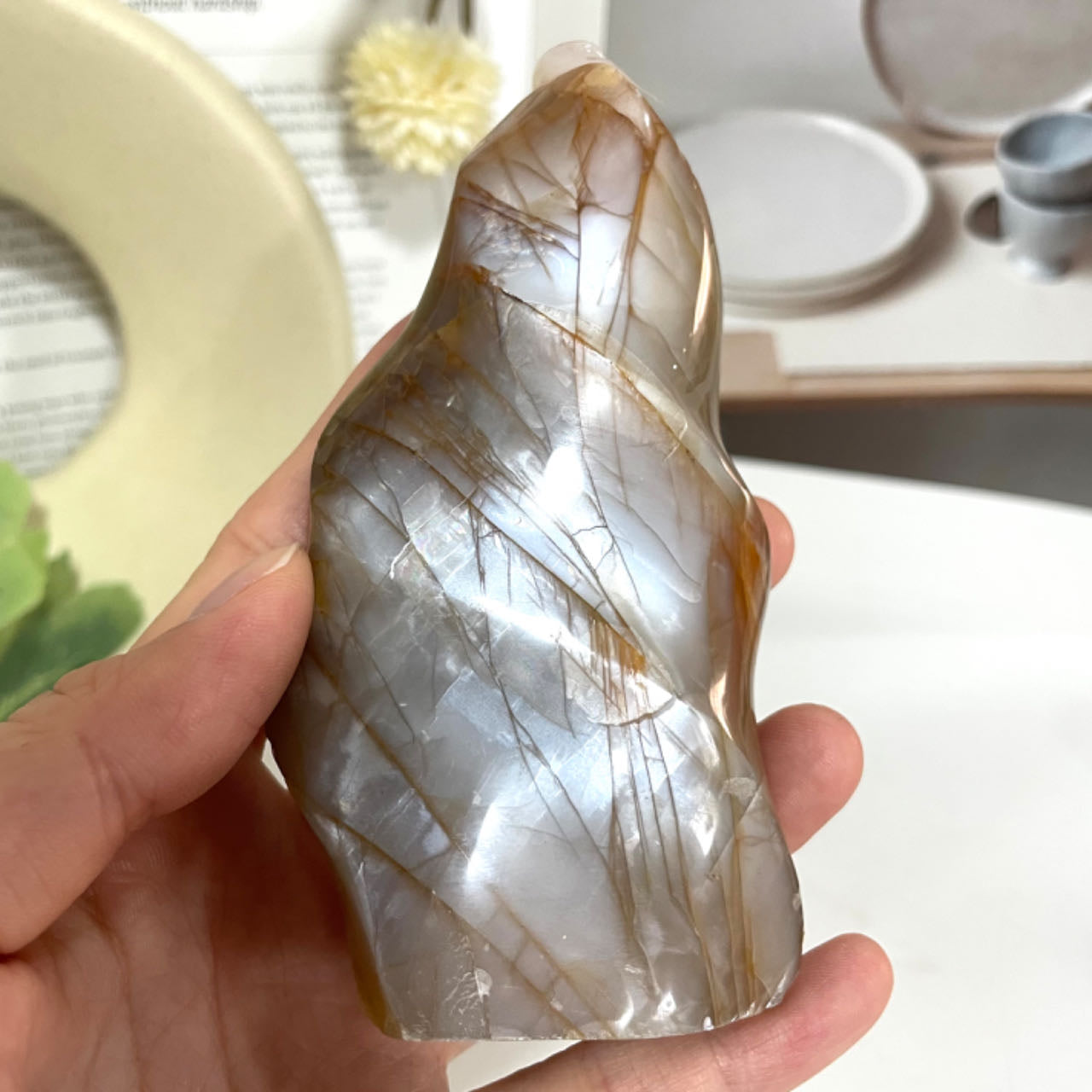 Peach Moonstone Torch Crystal Reiki Crytsal Healing Home Decor From IG Crystal