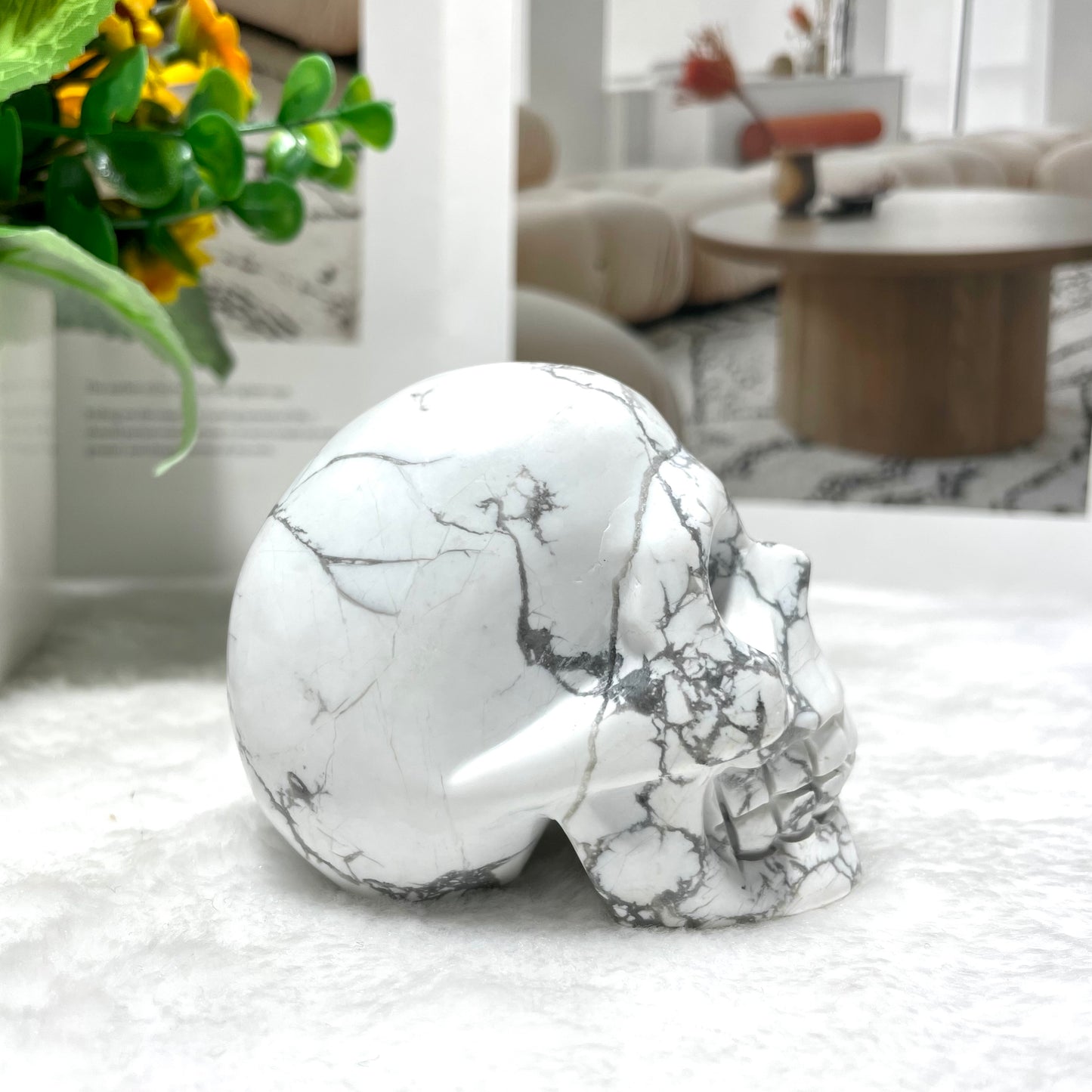 1 Count 3 Inches White Turquoise Skull Crystal Carving Healing Stones Natural Stone Chakra Balancing Reiki Home Office Decor From IG Crystal