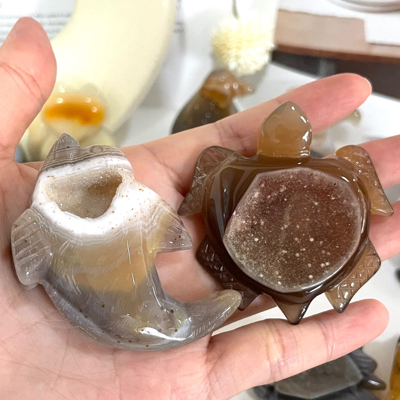 Animals Druzy Natural Raw Geode Agate Penguin Dolphin Horse Owl Fish Turtle Dinosaur Unicorn Fox Frog Eagle Snail Healing Stone Home Decoration From IG Crystal