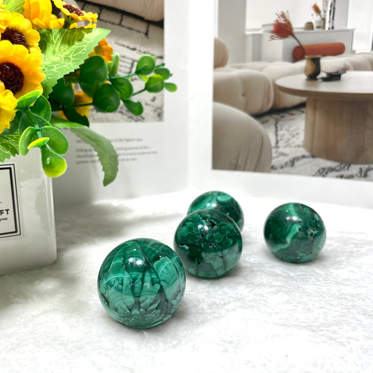 2 Counts 3.5cm Malachite Ball Natural Stone Gem Mining Chakra Balancing Reiki Healing Crystal Mystery Crystal Display Crystal Shopping Online Home Office Decor From IG Crystal