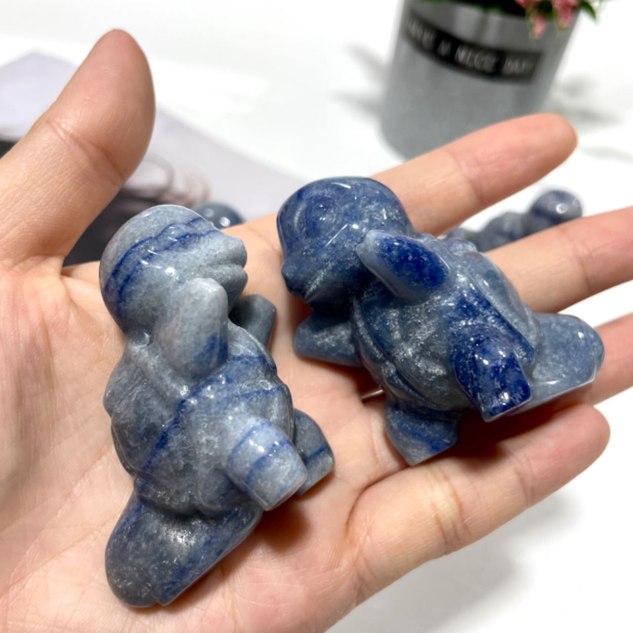 2 Counts Blue Aventurine Squirtle Crystal 5CM Pokemon Crystal Natural Gemstone Semi Precious Healing Crystals Enhance Positive Energy Home Decoration From IG Crystal