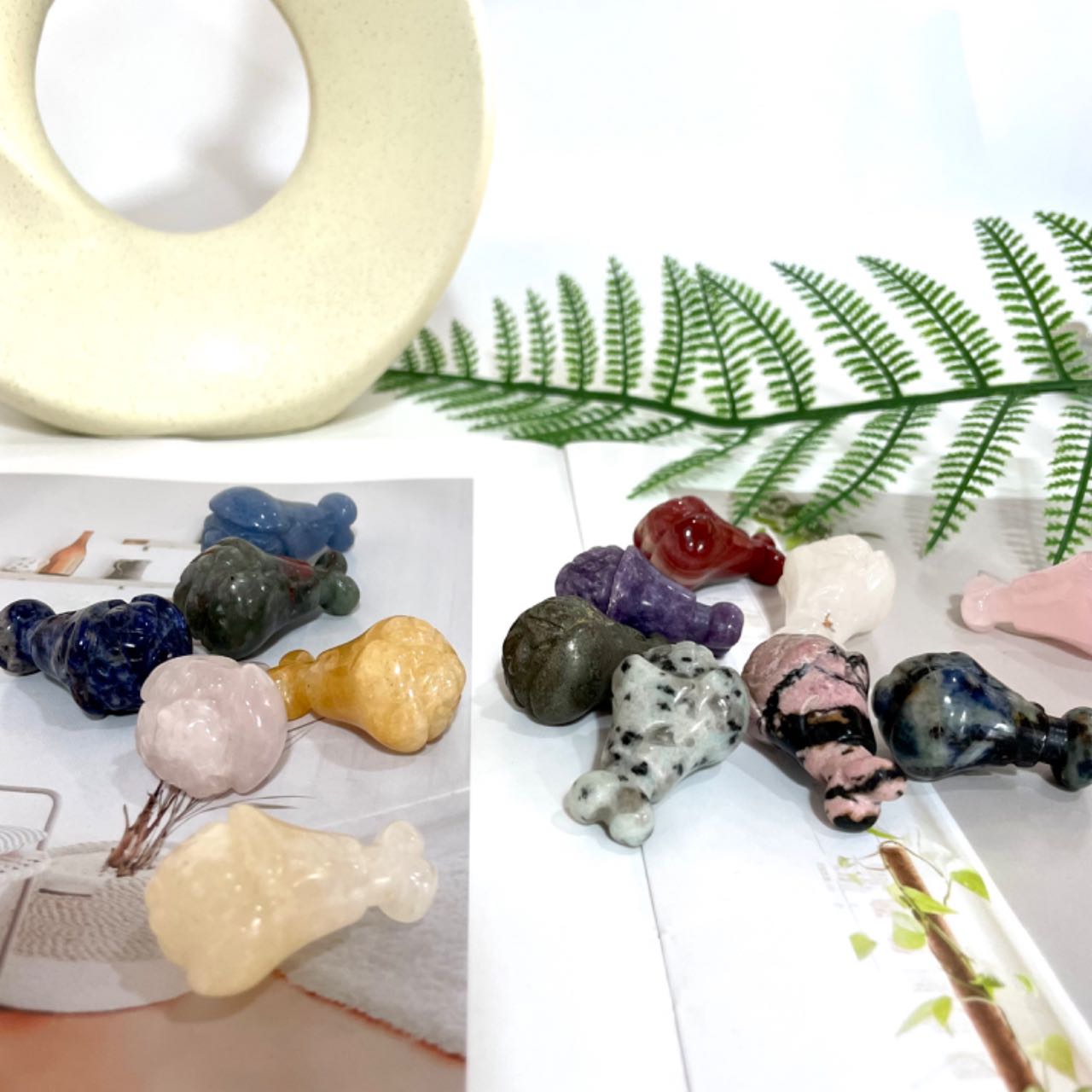 IG Crystal 8 Counts Different Material Chicken Leg Crystal Rose Quartz Clear Quartz Kiwi Jasper Sodalite Amethyst Opalite Unakite Healing Crystal