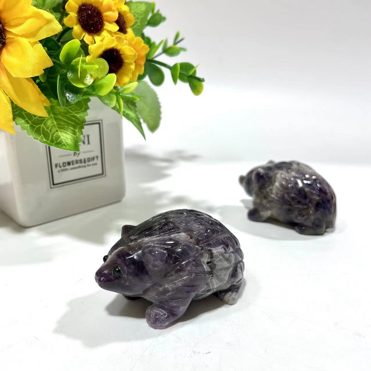 2 Counts Amethyst Hedgehog Crystal Carving Natural Stone Gem Mining Chakra Balancing Reiki Healing Crystal Mystery Crystal Display Crystal Shopping Online Home Office Decor From IG Crystal