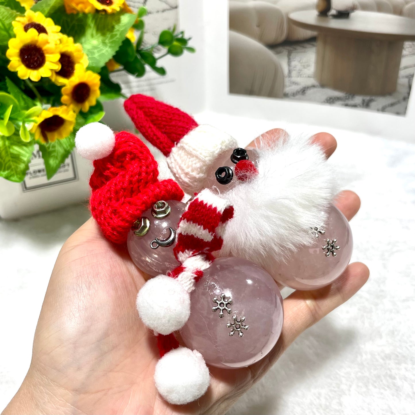2 Counts Snowman Crystal Carving Rose Quartz Clear Quartz Healing Stones Natural Stone Chakra Balancing Reiki Home Office Decor From IG Crystal