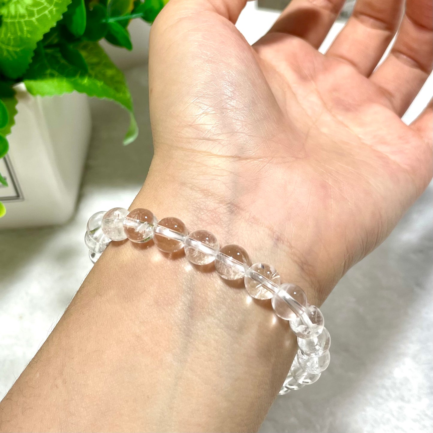 5 Counts Natural Clear Quartz Bracelet – Handmade Gem Semi Precious Gemstone Bracelet – Unisex Stretch 8mm Round Beaded Bracelets – Healing Crystal Bracelet for Women, Men, and Teens – Mens Bracelet From IG Crystal
