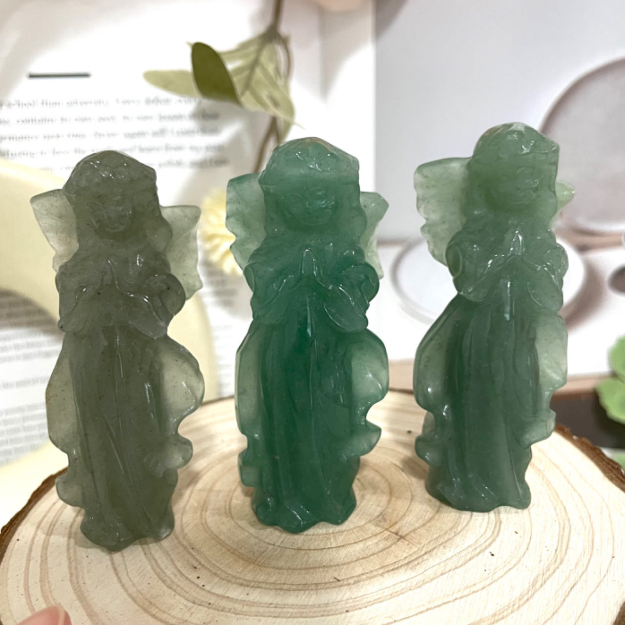Green Aventurine Flower Fairy Crystal Healing Stone Home Decoration Stochastic 2PCS From IG Crystal