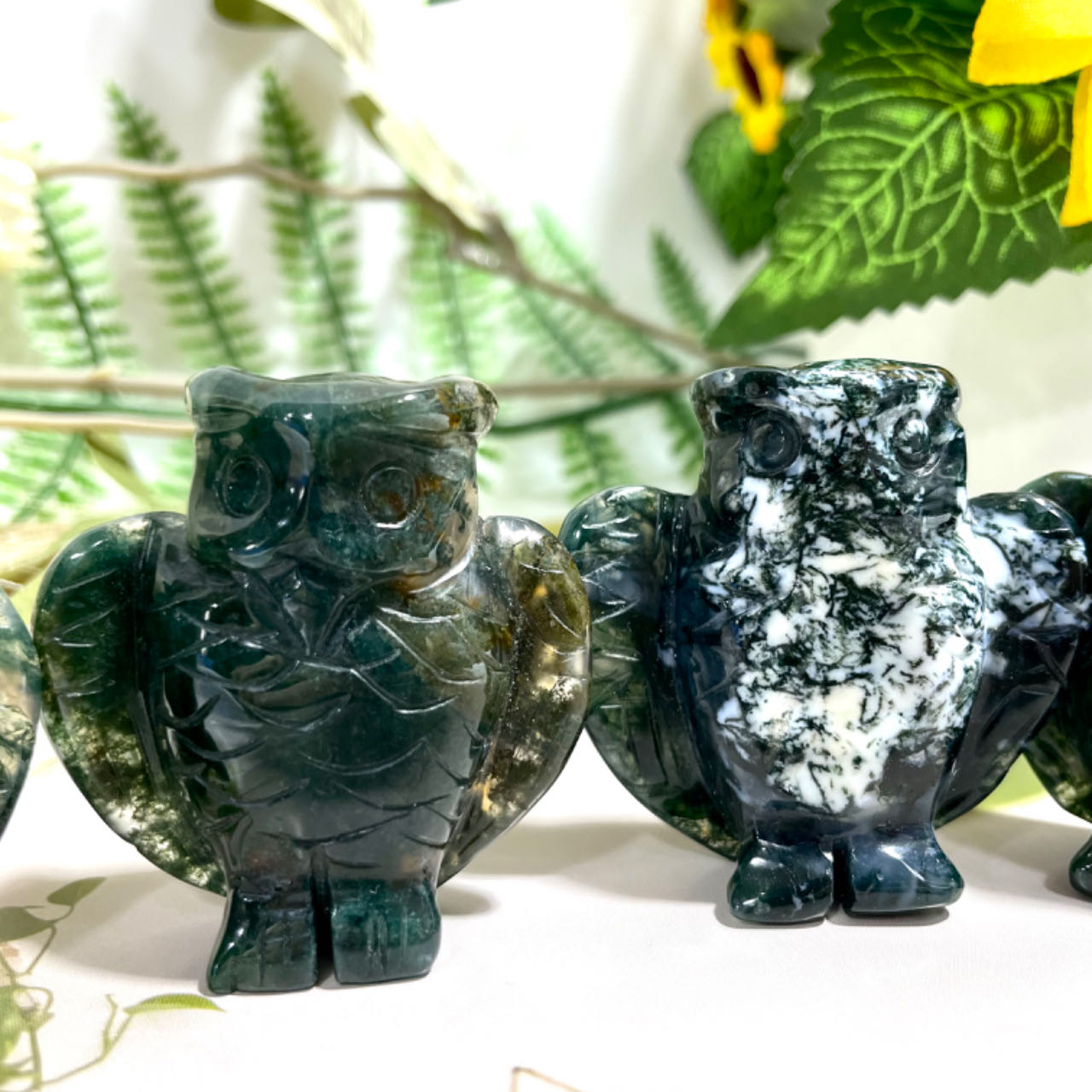 5 Counts Moss Aagte Owl Crystal Healing Stone Home Decoration From IG Crystal