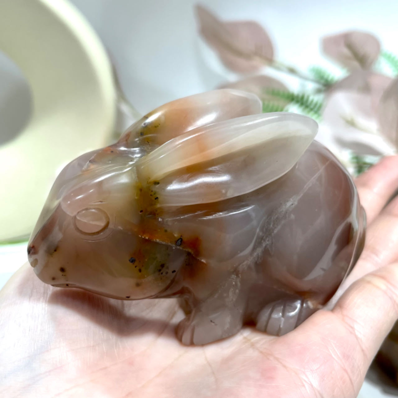 2 Counts Three-colour Jade Rabbit Healing Stone Home Decoration From IG Crystal