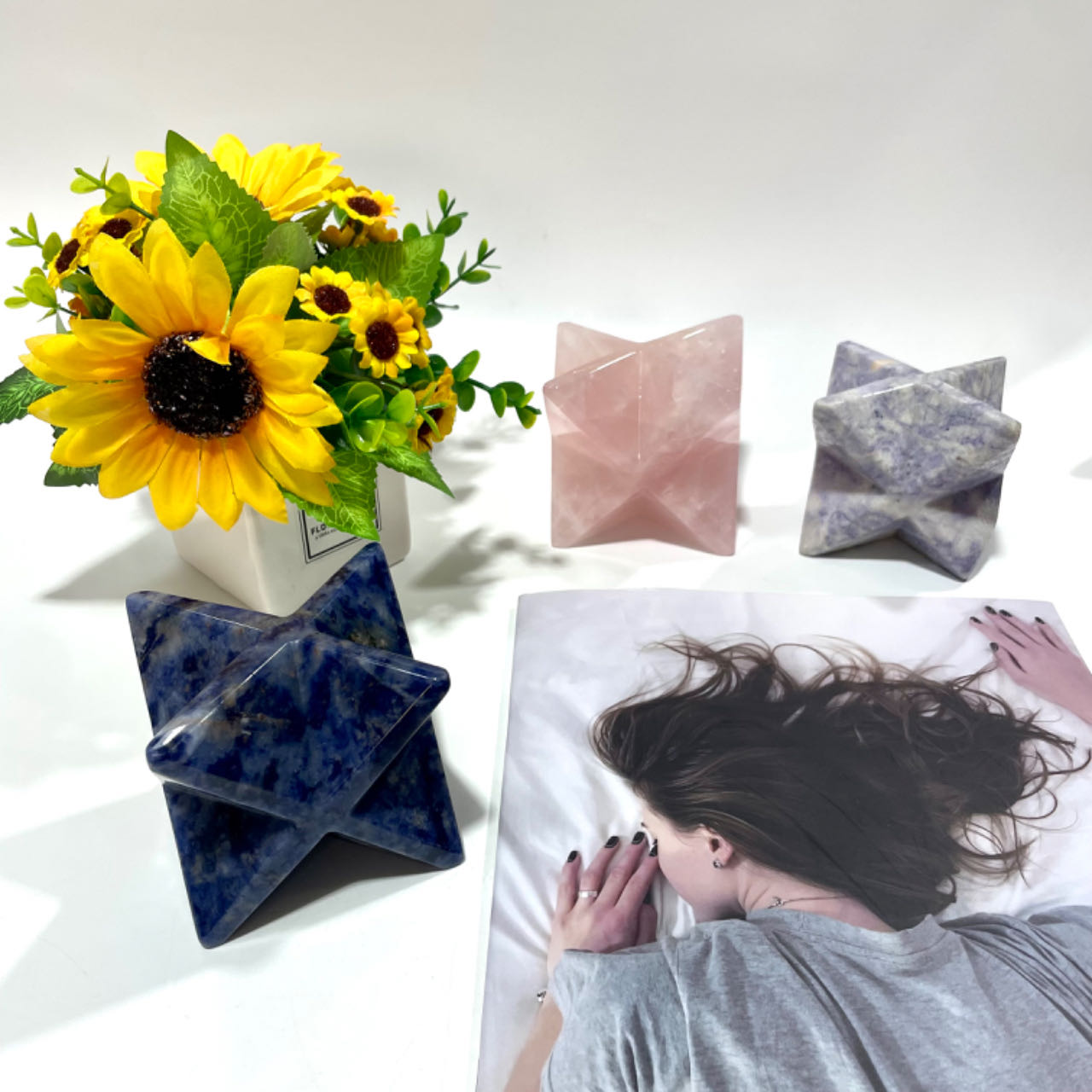 1 Count 80~85MM Big Merkaba Star Crystal Rose Quartz Sodalite Healing Crystal Gem Reiki Healing Home Decor Crystal Jewelry Shop Pretty Crystals From IG Crystal