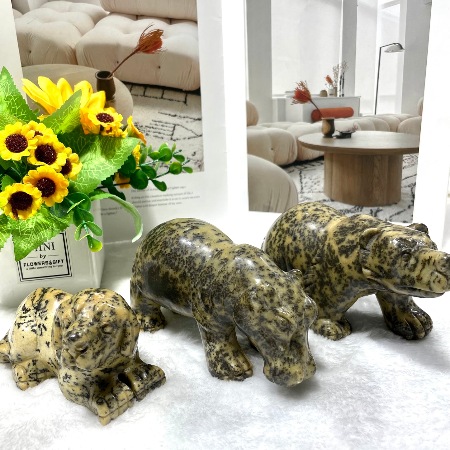 1 Count Floriated Jasper Animals Crystal Carvings Bear Hippo Dog Carvings Healing Stones Natural Stone Chakra Balancing Reiki Home Office Decor From IG Crystal