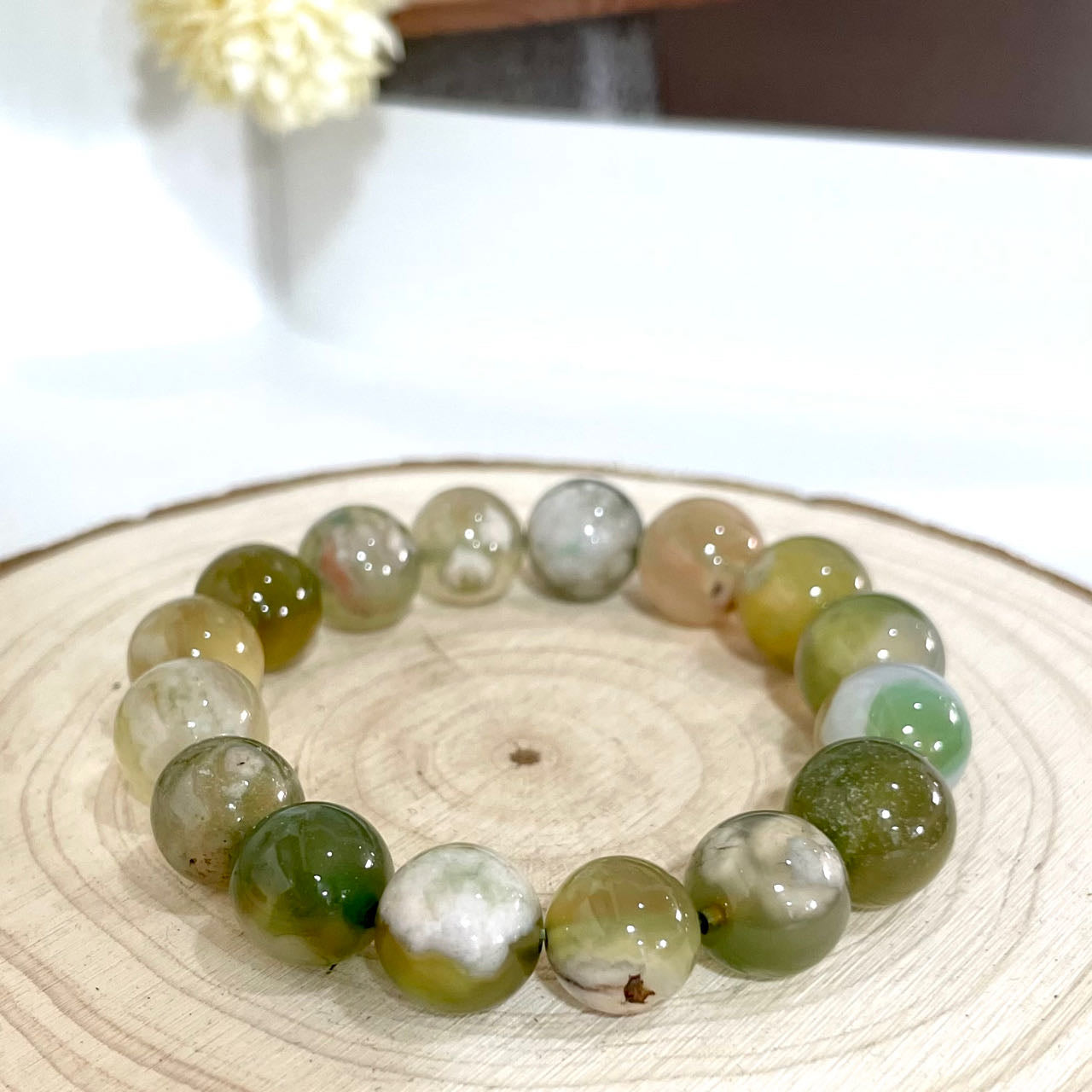 Green Flower Agate Bracelet 6~15mm Energy Healing Crystals Jewelry for Women DIY Bracelet From IG Crystal