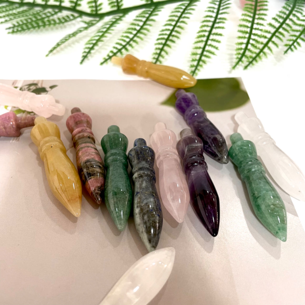 IG Crystal Bullet Crystals 10 Counts Rose Quartz Clear Quartz Amethyst Rohdnite Green Aventurine Sodalite Yellow Jade Healing Stone Home decoration