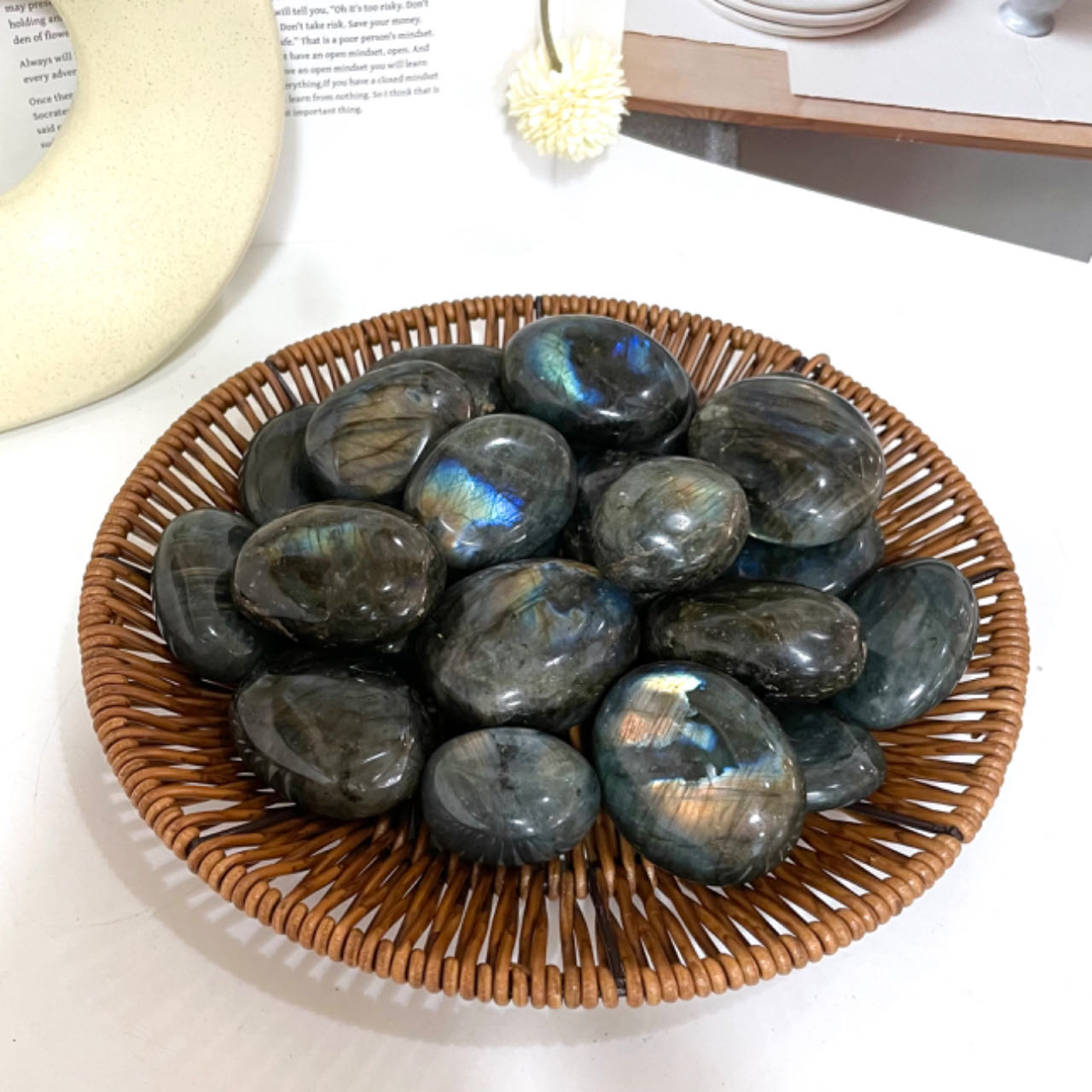 7~9PCS Labradorite Palm Stone Crystal - Natural Chakra Reiki Polished Healing Pocket Worry Stone Crystal From IG Crystal