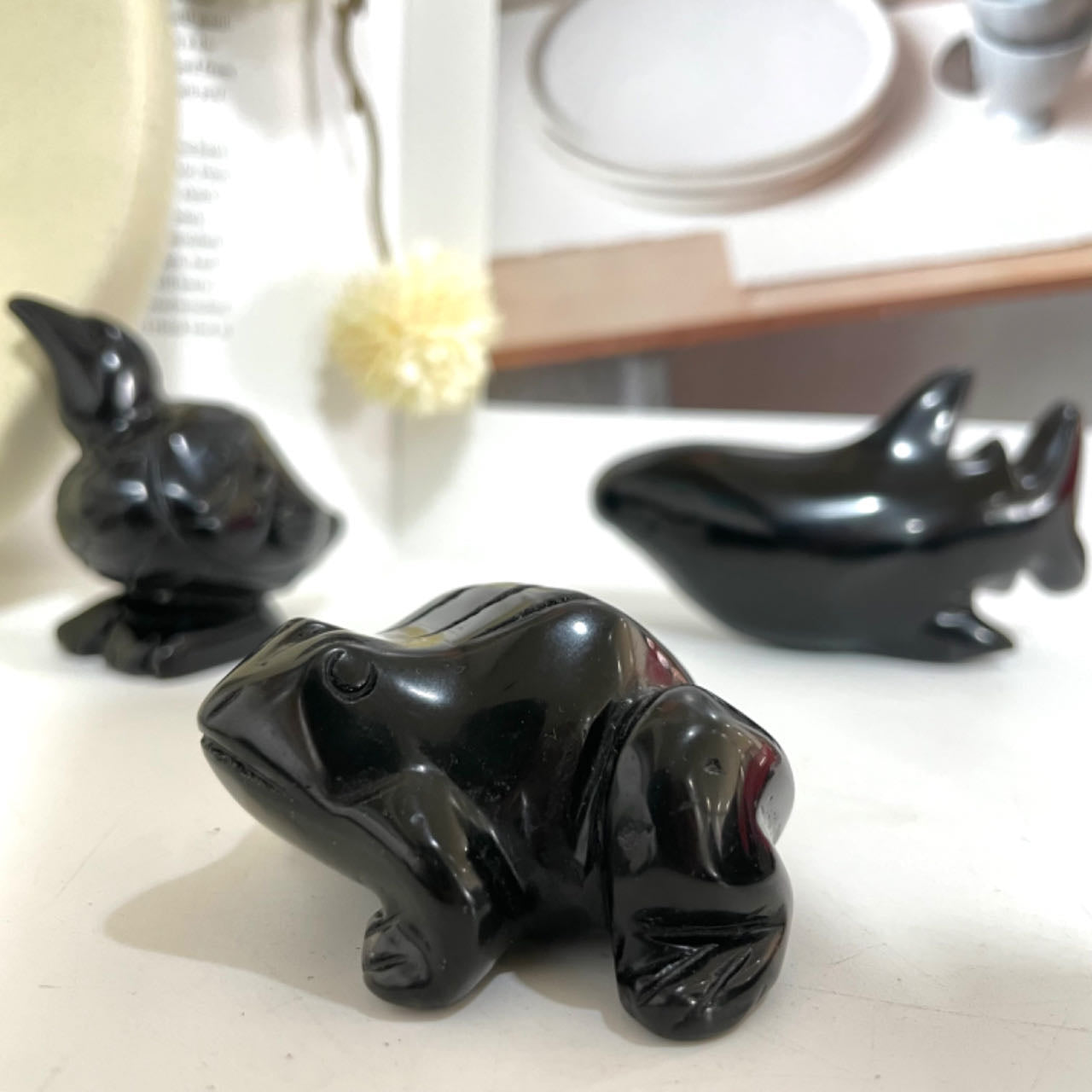 Obsidian Animals Crystal Dolphin Fish Shark Seal Frog Owl Bird Dog Healing Stone Home Decoration From IG Crystal
