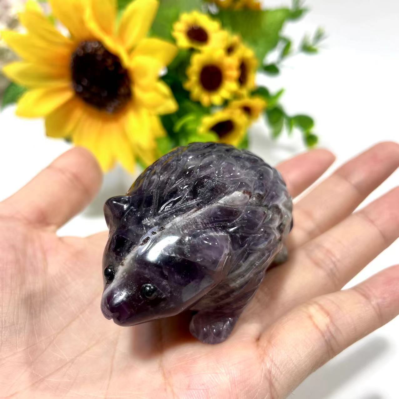 2 Counts Amethyst Hedgehog Crystal Carving Natural Stone Gem Mining Chakra Balancing Reiki Healing Crystal Mystery Crystal Display Crystal Shopping Online Home Office Decor From IG Crystal