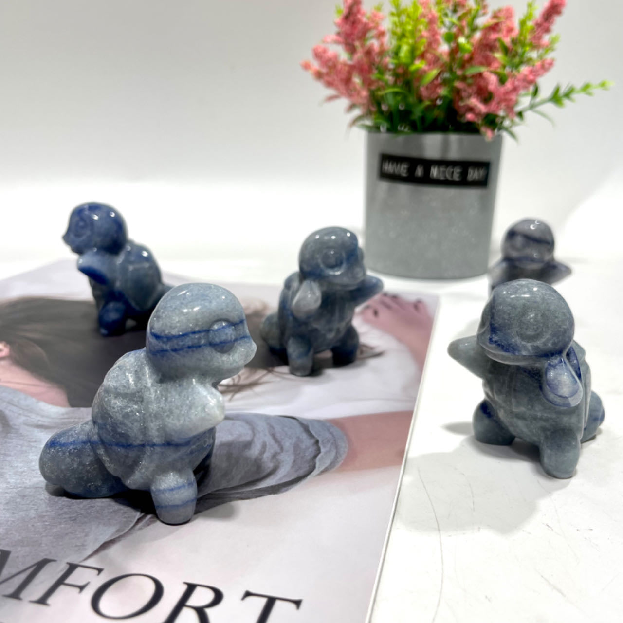 2 Counts Blue Aventurine Squirtle Crystal 5CM Pokemon Crystal Natural Gemstone Semi Precious Healing Crystals Enhance Positive Energy Home Decoration From IG Crystal