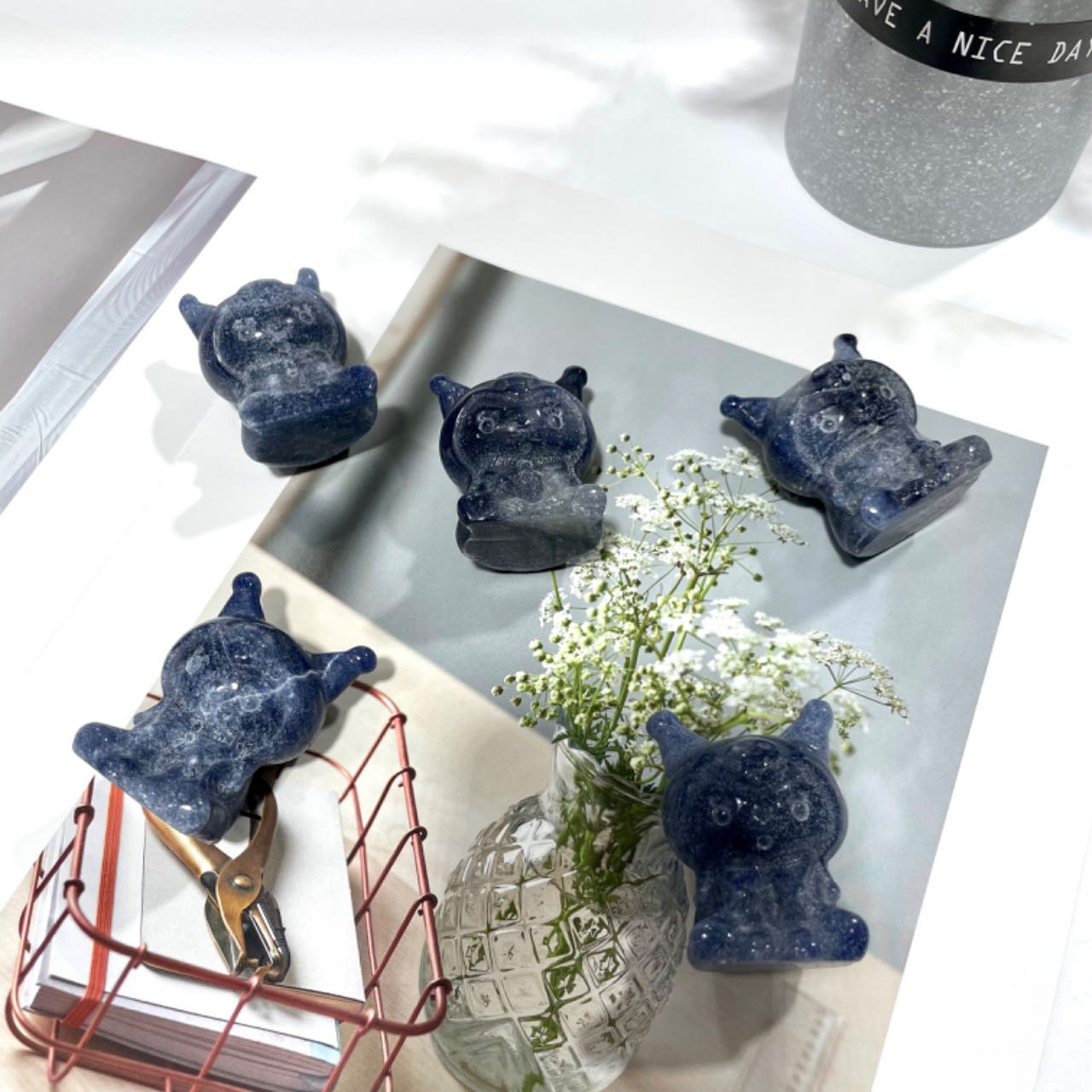 2 Counts Blue Aventurine Kuromi Crystal 5CM Natural Gemstone Semi Precious Healing Crystals Enhance Positive Energy Home Decoration From IG Crystal