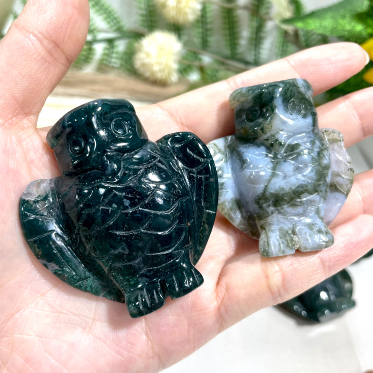 5 Counts Moss Aagte Owl Crystal Healing Stone Home Decoration From IG Crystal