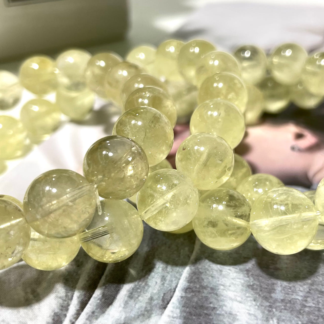 2 Counts 11mm Natural Lemon Quartz Gemstone, Beaded Stretchable Unisex Bracelet, Stretch Jewelry for Men Women, Handmade, Bohemian, Birthstone Chakra Stones, Worry Healing Bracelets From IG Crystal