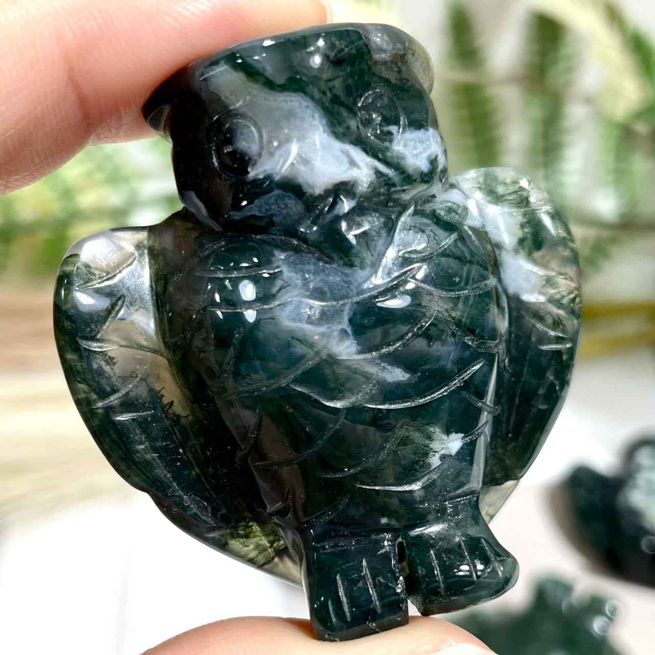 5 Counts Moss Aagte Owl Crystal Healing Stone Home Decoration From IG Crystal