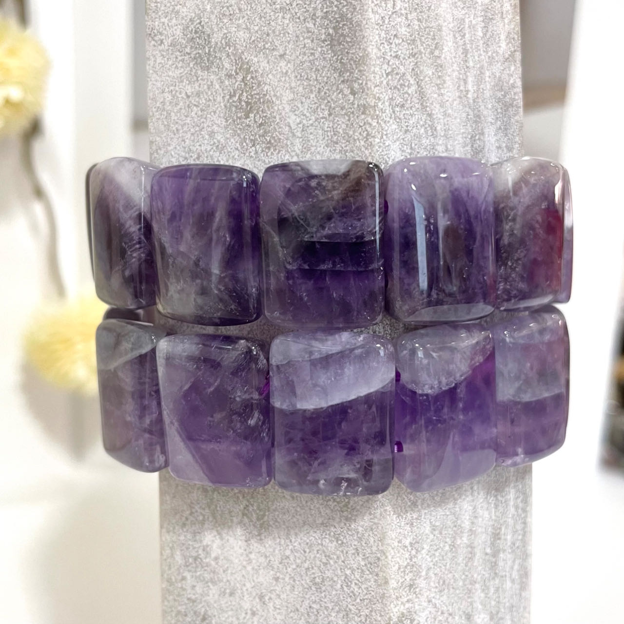 2PCS Set Square Crystal Bracelets Black Flower Agate Pink Flower Agate Green Flower Agate Fire Quartz Yellow Tiger Eyes Amethyst Healing Stone From IG Crystal