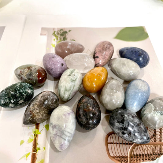 IG Crystal 10 Counts Different Material 4CM Egg Crystal Rose Quartz Clear Quartz Kiwi Jasper Sodalite Amethyst Opalite Unakite Healing Crystal