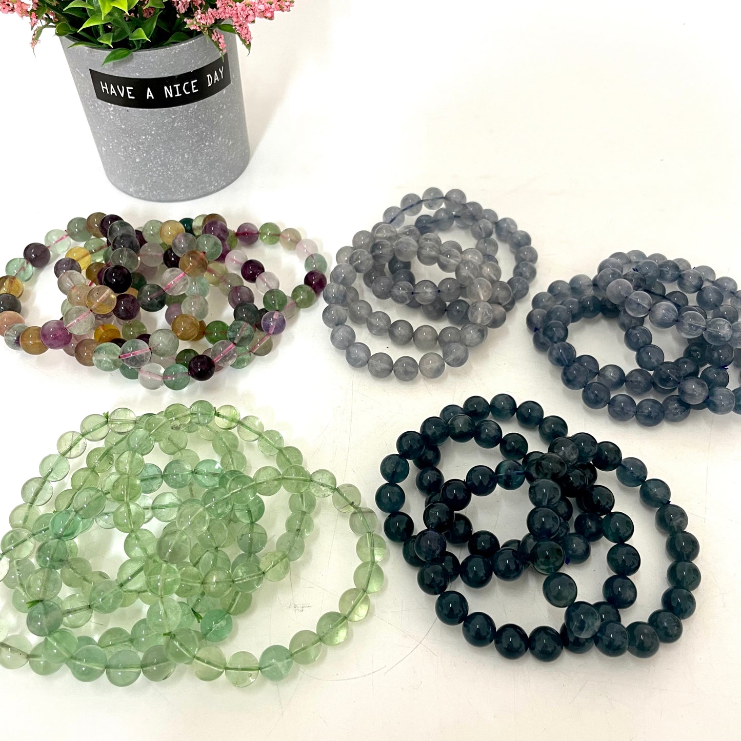 2 Counts Green/Blue/Colourful Fluorite Bracelets 9~11mm Natural Crystals Healing Crystals Bracelet for Women and Men Teens Crystal Jewelry Shop Pretty Crystals From IG Crystal