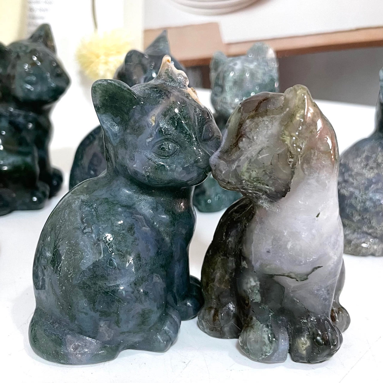 2 Counts Moss Agate Cat Crystal Reiki Crytsal Healing Home Decor From IG Crystal