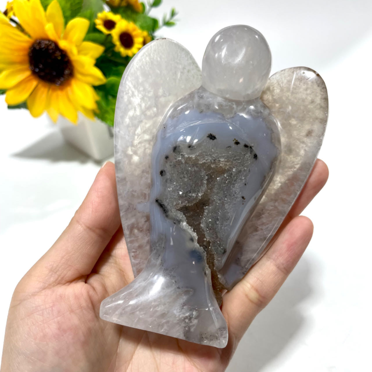 1 Count Geode Angel Crystal Carvings Natural Stone Gem Mining Chakra Balancing Reiki Healing Crystal Mystery Crystal Display Crystal Shopping Online Home Office Decor From IG Crystal