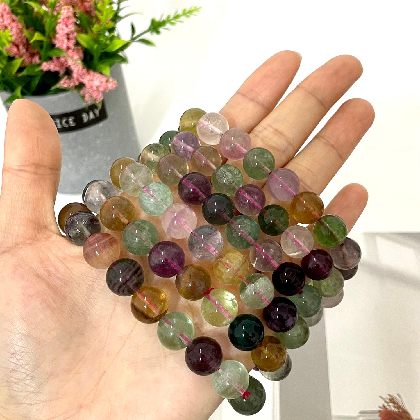 2 Counts Green/Blue/Colourful Fluorite Bracelets 9~11mm Natural Crystals Healing Crystals Bracelet for Women and Men Teens Crystal Jewelry Shop Pretty Crystals From IG Crystal