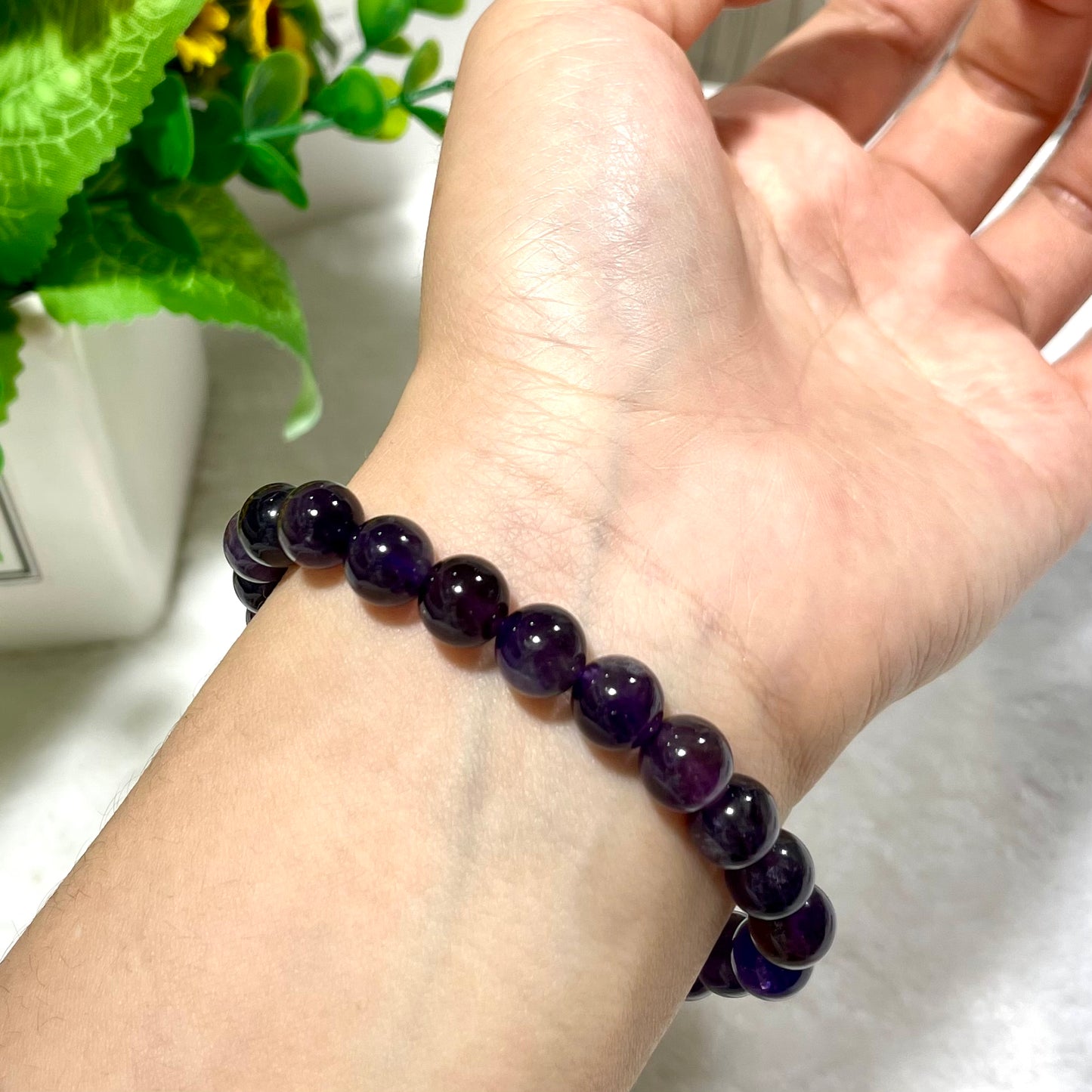 6 Counts Amethyst Crystal Bead Bracelet – Healing Crystal Bracelet for Women and Men – 8mm Beaded Bracelets for Men and Women – Unisex Elastic Adjustable Size Gemstone Bracelet for Healing and Protection From IG Crystal