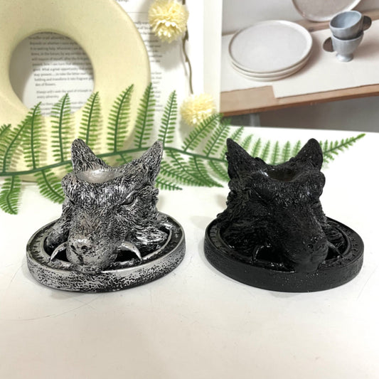 2PCS Wolf Head Stand Black Silver Healing Stone Home Decoration For Crystal Ball From IG Crystal
