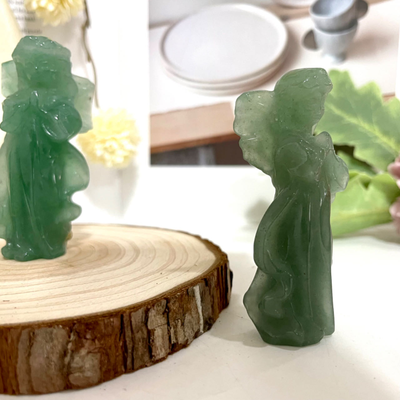 Green Aventurine Flower Fairy Crystal Healing Stone Home Decoration Stochastic 2PCS From IG Crystal