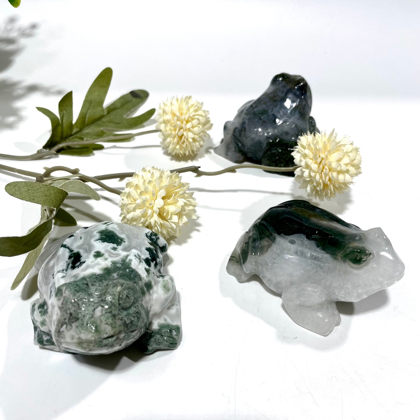 2 Counts Moss Agate Frog Crystal Carving Healing Stones Natural Stone Chakra Balancing Reiki Home Office Decor From IG Crystal