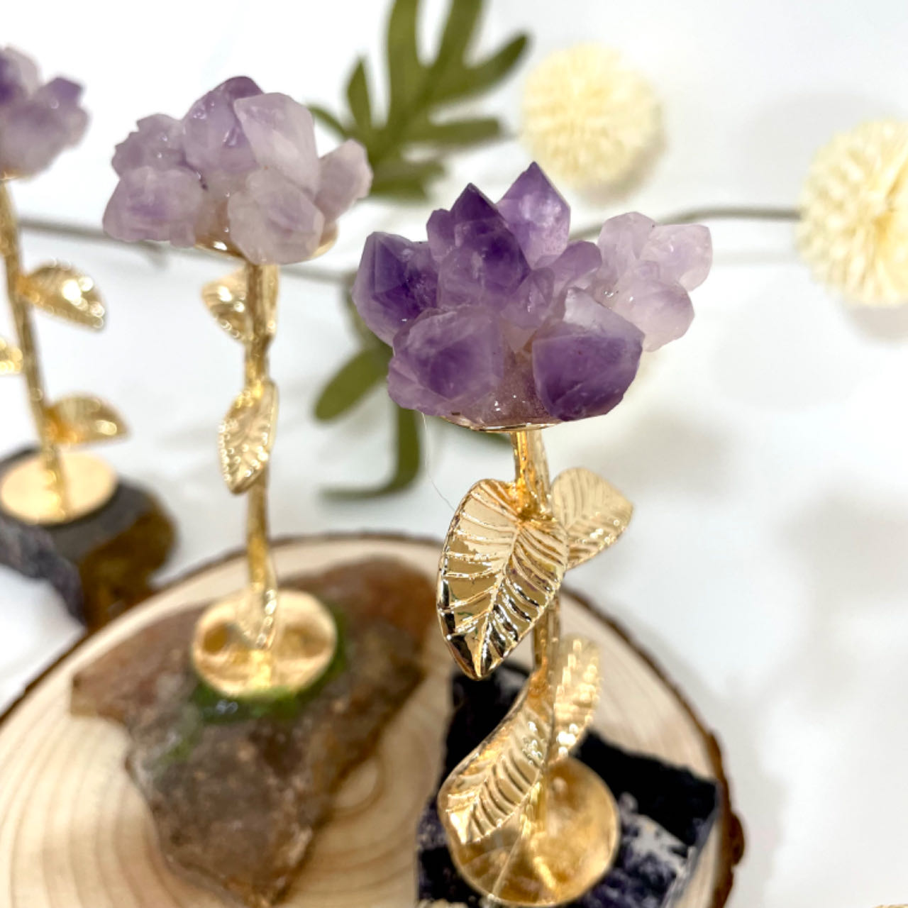 Any 2PCS Natural Crystal Flower Statue Amethyst From IG Crystal
