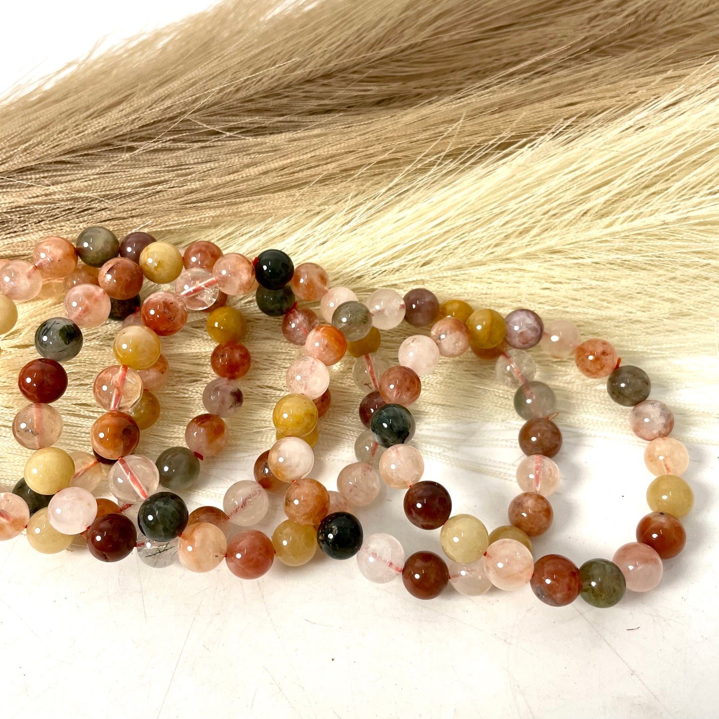 3 Counts Colourful Rabbit Hair Crystal Bracelets 9mm Natural Crystals Healing Crystals Bracelet for Women and Men Teens Crystal Jewelry Shop Pretty Crystals From IG Crystal