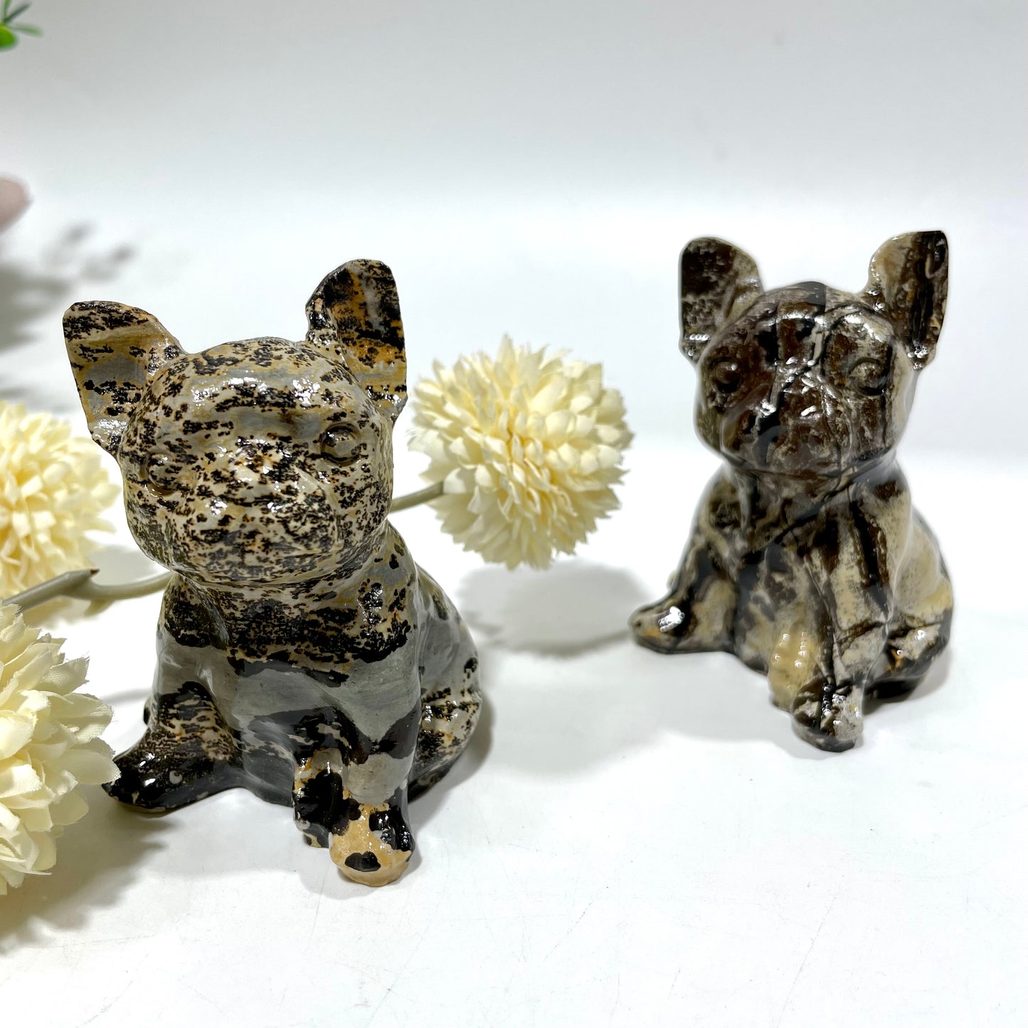 2 Counts Picture Jasper French Bulldog Crystal Carving Healing Stones Natural Stone Chakra Balancing Reiki Home Office Decor From IG Crystal